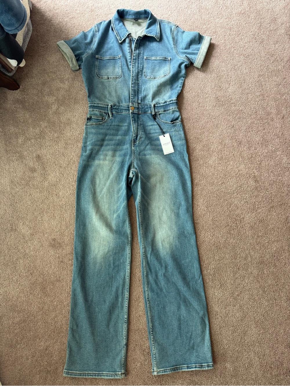 Judy Blue Washed Blue Short-Sleeve Denim Jumpsuit